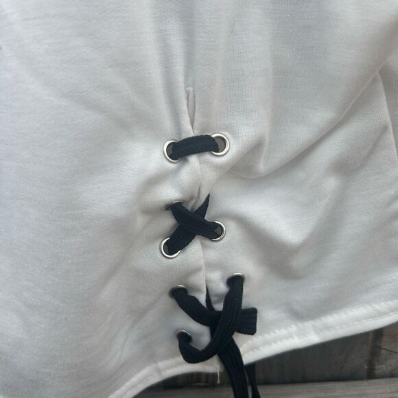 W. W. Xiong tshirt crop short sleeve lace up size xl - Picture 4 of 8